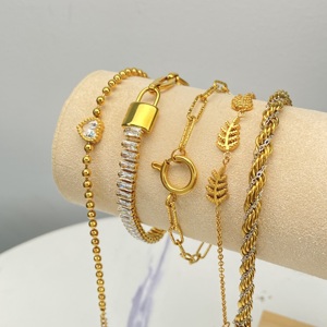Wholesale 18K <b>Gold</b> Plated Stainless Steel <b>Beaded</b> Chain <b>Bracelet</b> Heart Cubic Zirconia Charm Adjustable Link <b>Bracelet</b> - Product Image 3
