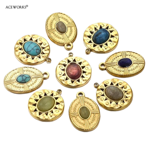 Amuleto de Piedra Religiosa Dorada |   Colgante de Acero Inoxidable con Baño de Oro PVD de 18K, Redondo y Ovalado, con Piedras Naturales Martilladas, para Fabricación de Joyería DIY - Product Image 5
