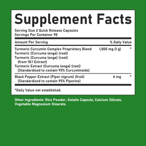 Mezcla Patentada de Cúrcuma y Curcumina de Marca Privada, Vitaminas de Biodisponibilidad Mejorada para Adolescentes y Adultos, 180 Cápsulas - Product Image 6