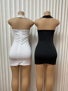 Nuevos Vestidos Halter de Cuello Cuadrado Elásticos con Abertura Alta y Adornos de Pedrería para Mujer, a la Moda - Product Image 6