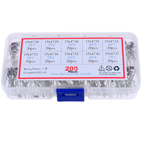 200 pièces 1W Zener verre régulateur de tension Diode Kit 10 Types insertion directe 3.3V ~ 7.5V mixte 1N47 série pour LED