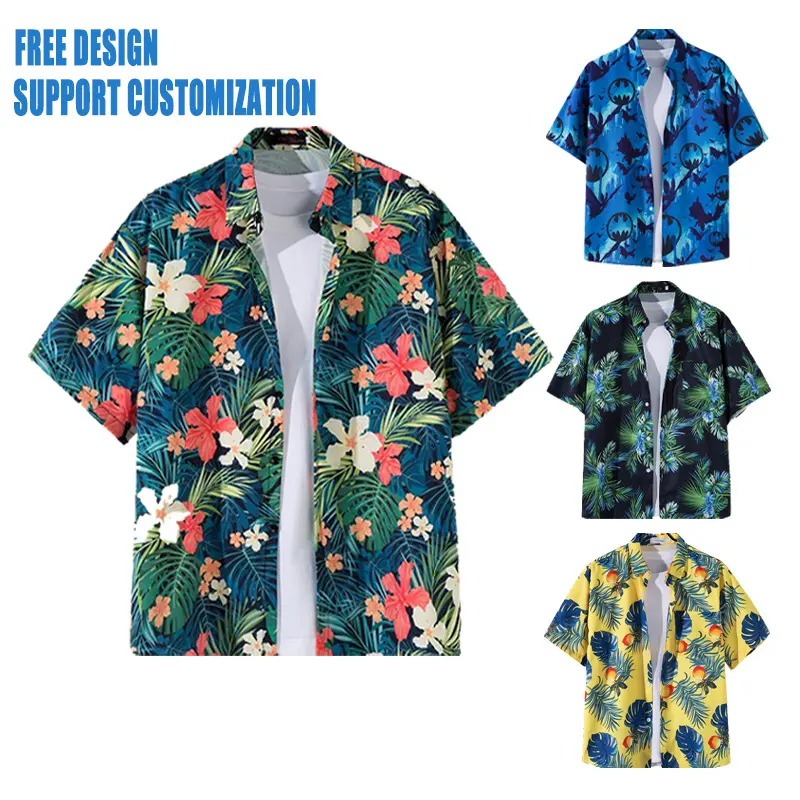 Wholesale Design Men's Summer Shirt Hawaii Beach Shirt Surfing Short Sleeve Custom Printed Hawaiian Shirt