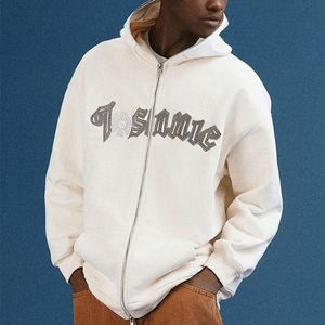 Sudadera con capucha de algodón 100% French Terry para hombre, con cremallera completa, de invierno, gruesa, bordada, transpirable, impermeable, con patrón de letras personalizado - Product Image 2