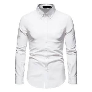 Zakelijke Custom Heren Effen Formele Jurk Shirt Wit Katoen Oxford Knoop Kraag Shirt Voor Heren