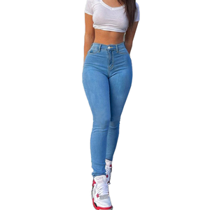Pantalon crayon en jean bleu clair extensible pour <span class=keywords><strong>femme</strong></span>, style vintage toutes saisons, coupe skinny, long, élastique, vente en gros directe usine Chine - Product Image 3