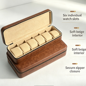 Vintage Brown PU Leather 6 Slots <b>Watch</b> Travel <b>Case</b> Zipper Portable <b>Watch</b> Storage Box Luxury Multi <b>Watch</b> Collector Display box - Product Image 2