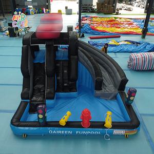 Tobogán Acuático Inflable Comercial de PVC con Temática de Carreras de Autos, Parque Acuático Inflable Móvil con Piscina - Product Image 3
