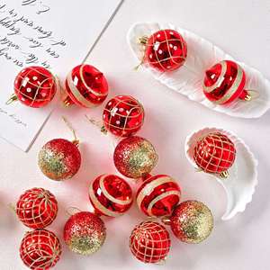 16Pcs 6cm Circle Plastic <b>Christmas</b> Baubles Painted Electroplated Pearlescent Sequin Special-Shaped <b>Modern</b> Ornaments Xmas <b>Tree</b> - Product Image 2