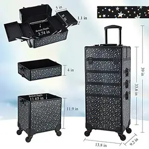 4 in 1 Trolley Makeup Case Can Be Disassembled Into Three Parts Rolling Travel Cosmetic Case For Professional Makeup Artist