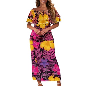 Nuevo diseño rosa estampado polinesio volantes talla grande Puletasi para <span class=keywords><strong>fiesta</strong></span> <span class=keywords><strong>Outlet</strong></span> elegante Maxi <span class=keywords><strong>Vestido</strong></span> 2 piezas Sexy Bodycon vestidos - Product Image 6