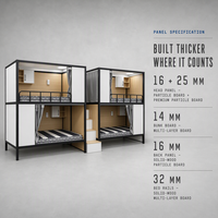 Lit superposé moderne en bois avec cadre en acier, taille double, avec échelle, étagères et rideaux pour dortoir, école, appartement, hôtel