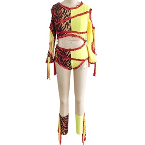 Leotardo de baile de Spandex amarillo, traje de baile de lentejuelas latinas para niños adultos, hombre primitivo salvaje, borla, puesta en escena, ropa de baile de Jazz - Product Image 1