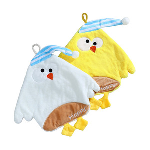 Cartoon Coral Fleece Hand Towel 28x27cm Quick Dry Kitchen Bathroom Use White And Yellow - Product Image 1