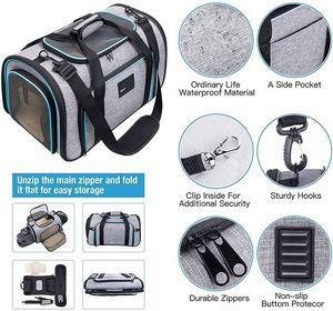 Sac de transport extensible pour animaux de compagnie à 4 côtés, approuvé par les compagnies aériennes, sac de transport souple pour chiens et chats avec coussin en polaire pour chats, chiots et petits animaux - Product Image 5