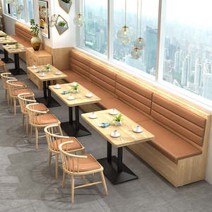 Set di Tavoli e Sedie in Legno Moderno per Caffetteria e Ristorante, Arredamento con Divanetti per Ristorante - Product Image 1