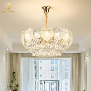 フランスの高級絶妙な花びらクリスタル円形リビングルームシャンデリア、ヨーロッパのレトロなゴールドLED寝室シャンデリア - Product Image 3