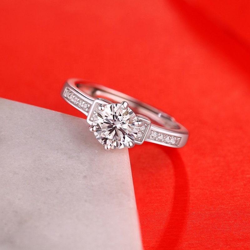 HMOIS jewelry rings costom women adjustable 925 silver 1.0ct moissanite wedding rings