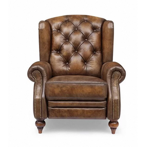 Elegant Leather Arm Chair Wooden Frame Durable Construction Comfortable Cushioning Perfect Classic <b>Seating</b> For Living Room - Product Image 4