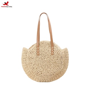 New Simple Hollow Round Shoulder Fashion Female Beach <b>Straw</b> <b>Bag</b> with Zipper Casual Tote Two Handles Tote RTS Bulk Mixed Order - Product Image 1