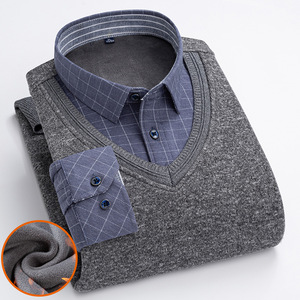 Maglione da <span class=keywords><strong>uomo</strong></span> caldo <span class=keywords><strong>in</strong></span> <span class=keywords><strong>pile</strong></span> caldo all'ingrosso autunno inverno camicie da <span class=keywords><strong>uomo</strong></span> False 2 pezzi con risvolto Casual a maniche lunghe <span class=keywords><strong>camicia</strong></span> <span class=keywords><strong>in</strong></span> maglia - Product Image 1
