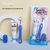 Fournitures pour animaux de compagnie : Ensemble de brosses à dents à trois têtes en plastique saveur bœuf pour chiens avec dentifrice pour le soin des gencives