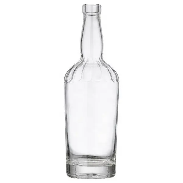 Bottiglia di liquore JIMMY LEE conica scanalata in vetro trasparente da 750ML finitura collo superiore barra da 18.5 MM