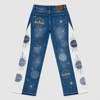 DiZNEW Jeans personnalisés pour hommes, streetwear, entièrement ornés de strass, avec motif boussole, coupe ample, jambe large, denim, pantalon clouté de cristaux