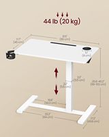 Table de lit mobile ZJH en bois d'ingénierie avec roulettes, bureau d'ordinateur sur pied réglable en hauteur 31,5x17,7 pouces, 2 porte-gobelets