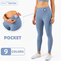 LULU-pantalon de sport haute résistance, en tissu chair, avec poche intérieure, de Yoga, gymnastique, de course à pied