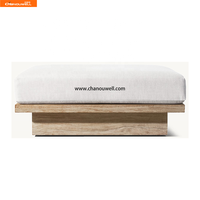 Ottoman d'extérieur moderne en teck, bois dur, huile naturelle, défense supérieure contre les intempéries, pour patio et jardin