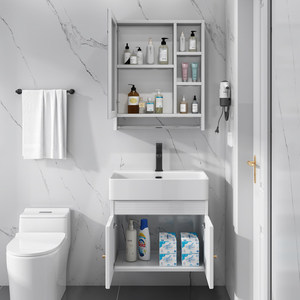 Small ceramic integrated basin intelligent <b>mirror</b> cabinet small-sized <b>wall</b> mounted bathroom cabinet - Product Image 2
