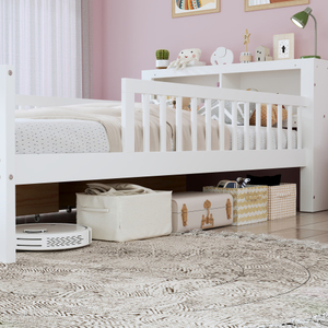 Twin <b>Size</b> Solid Wood <b>Bed</b> with Headboard Storage Rack Two Under-<b>Bed</b> Drawers Three-Side Guardrails for Safety and Security - Product Image 3