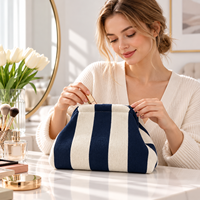 Pochette de toilette rayée avec logo personnalisé, grande capacité, portable, pour femmes, pour organiser les cosmétiques et les articles de toilette en voyage