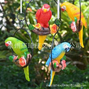 Ornement de perroquet en résine, décoration de jardin, balcon extérieur, cour, artisanat animal suspendu, décor d'oiseau coloré - Product Image 1