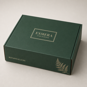Boîte d'expédition personnalisée en carton ondulé kraft auto-scellante, vert émeraude, avec impression dorée, pour emballage cosmétique et soins de la peau, à fermeture par rabat - Product Image 1