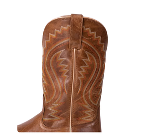 Stivali da Cowboy Personalizzati dal Produttore, Nuovi in Pelle Marrone, Punta Quadrata, Tacco Basso, Cuciture Western, Ricamo Arancione e Marrone - Product Image 4
