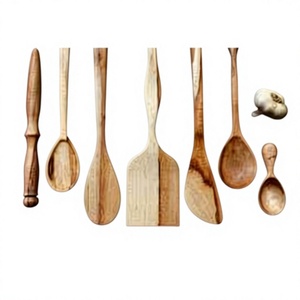 Wooden Spoon Fork Knife Classic Design Bold End Handle Eco-Friendly Durable Spatula Strainer Ladle Set - Product Image 4