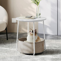 Table basse contemporaine Wayon en bois noir, pliable, avec panier de rangement en tissu bleu, structure métallique, mobilier écologique pour la maison