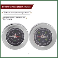 Boussole en acier inoxydable de 60 mm avec échelle chinoise et anglaise et cadran à aiguille pour la randonnée en extérieur, l'enseignement et les cadeaux (vente en gros)