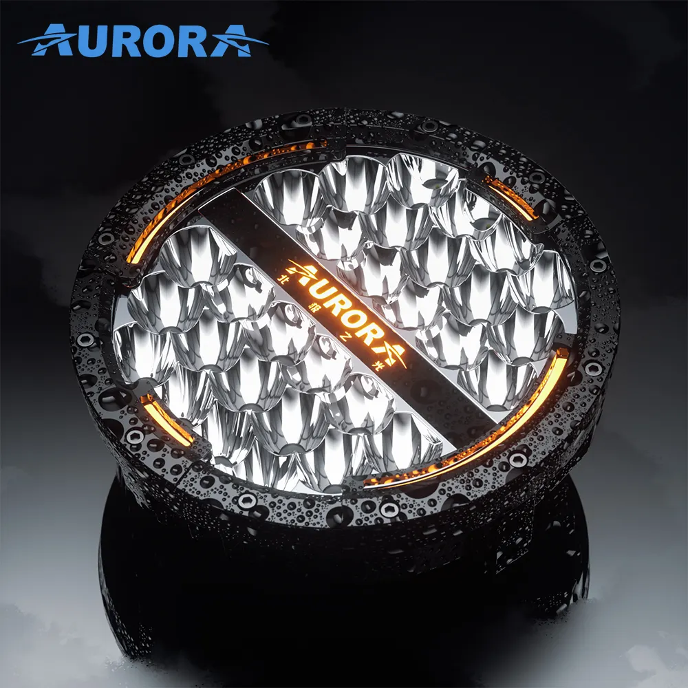 Aurora Dual-Color 9 "Rond Led Driving Lights 4X4 Off-road Light DRL 9 inch Jaune et Blanc Couleur Led Work Light pour Camion