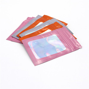 Holographic Stand Up <b>Pouch</b> With Transparent Window Resealable Plastic Bag For Cosmetic Use - Product Image 2