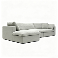 Canapé d'angle moderne en tissu lin blanc crème avec chaise longue pour hall d'hôtel de luxe, villa, salon
