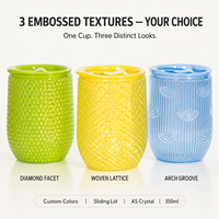 Mug de voyage réutilisable en plastique à double paroi de 350 ml, surface diamantée, compatible lave-vaisselle, écologique, pour le camping, avec couvercle pour boire directement