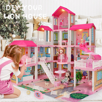 Kit bangunan rumah boneka DIY 3D, dengan figur mainan furnitur rumah untuk balita laki-laki & perempuan