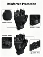 Gants tactiques mi-doigts avec protection rigide des articulations, protection UV – Respirants, unisexe, équipement d'entraînement, cyclisme, extérieur