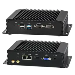 Cheap industrial fanless mini pc intel Celeron J4105/J4125 CPU dual RJ45 Lan Com VGA HD USB ports Stable Mini Desktop Computer