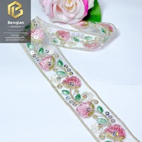 LEIXUSI 3,2 cm Bordure en dentelle florale style ethnique, ruban brodé multicolore pour accessoires de robe victorienne DIY