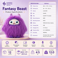 Peluche Monstre IA Fauve Fantastique à Longue Fourrure Violette, Cornes Doubles en Cristal, Clonage Vocal ChatGPT 50+ Langues, Mémoire, WiFi 2.4G