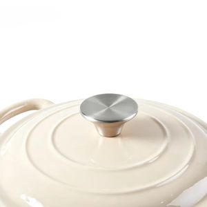 Sartén Redonda <span class=keywords><strong>de</strong></span> Hierro Fundido Esmaltado Antiadherente <span class=keywords><strong>de</strong></span> 5QT Color Blanco Crema, Multiusos, Compatible con Todas las Placas <span class=keywords><strong>de</strong></span> Cocina - Product Image 3