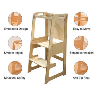 Taburete de Cocina para Niños Pequeños, Torre de Aprendizaje de Madera con Altura Ajustable y Patas Antideslizantes, para Sala de Estar y Escuela, Color Blanco - Product Image 5